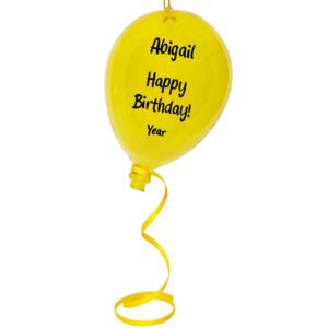 Happy Birthday Gift GLASS Balloon Personalized Ornament YELLOW