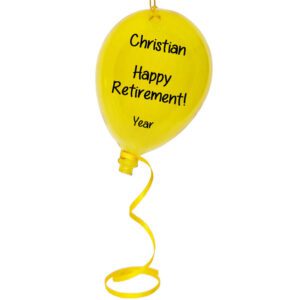 Image of Happy Retirement Gift GLASS Balloon Personalized Ornament YELLOW
