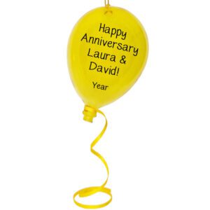 Happy Anniversary Gift GLASS Balloon Personalized Ornament YELLOW