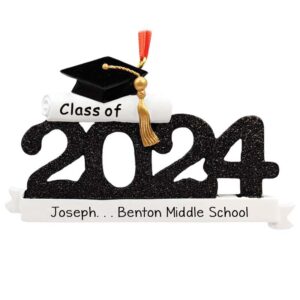 Image of Personalized CLASS OF 2024 Middle School Glittered BLACK Numbers Ornament