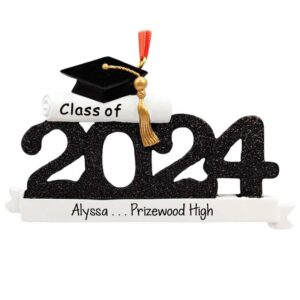 Image of Personalized CLASS OF 2024 High School Glittered BLACK Numbers Ornament