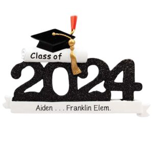 BLACK CLASS OF 2024 Elementary School Grad Glittered Numbers Ornament