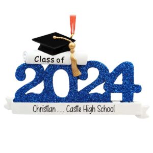 BLUE CLASS OF 2024 High School Grad Glittered Numbers Ornament