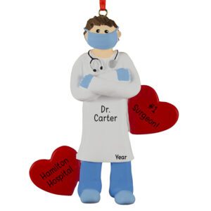 Personalized MALE Doctor Or Surgeon With Hearts Ornament