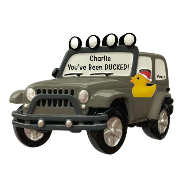 Personalized Santa Duck On Jeep 4x4 Christmas Ornament GRAY