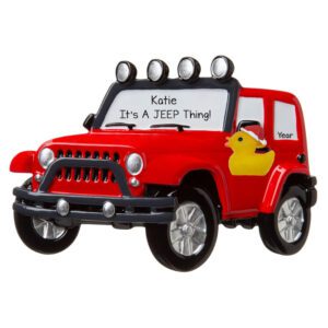 Image of Personalized RED Jeep 4X4 With Santa Duck Ornament