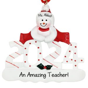 Image of Personalized 2024 Teacher Gift Snowman Ornament