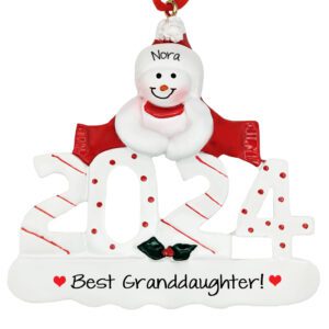 Personalized 2024 Granddaughter Snowman Christmas Ornament