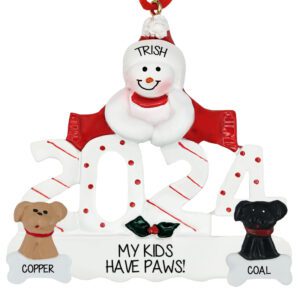 Image of Personalized 2024 Snowman With 2 Dogs Ornament
