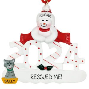 2024 Personalized Snowman With Rescued Cat Ornament