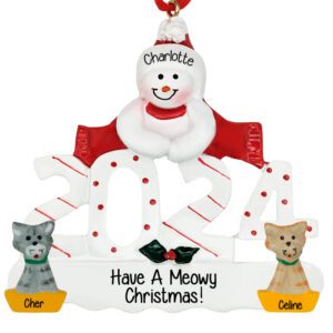 Image of 2024 Snowman With 2 CATS Personalized Ornament