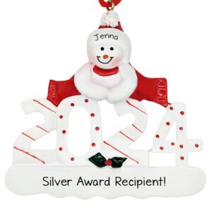 Personalized Girl Scout Silver Award Recipient 2024 Snowman Ornament