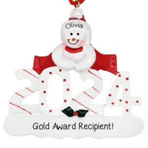 Image of Personalized Girl Scout Gold Award Recipient 2024 Snowman Ornament