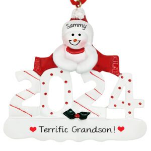 Personalized 2024 Snowman Terrific Grandson Ornament