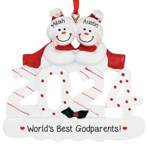 2024 World's Best Godparents Snow Couple Personalized Ornament