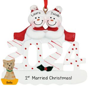 1st Married Christmas Couple With CAT 2024 Personalized Ornament