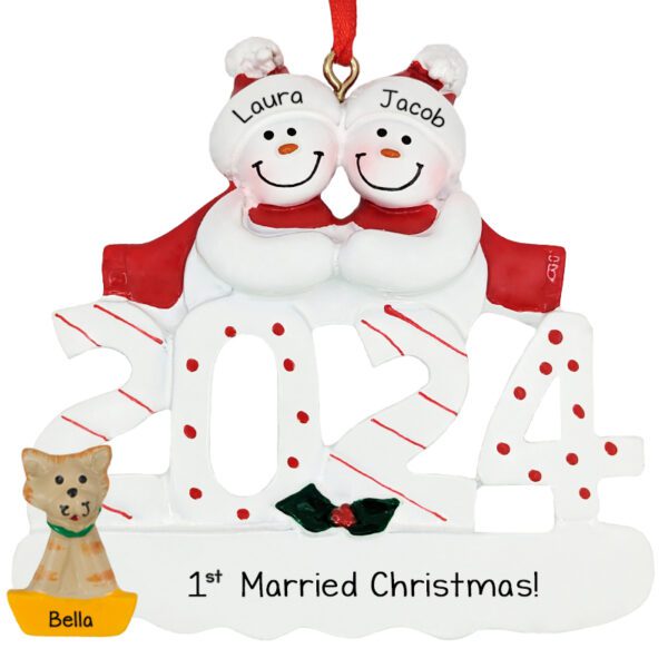1st Married Christmas Couple With CAT 2024 Personalized Ornament
