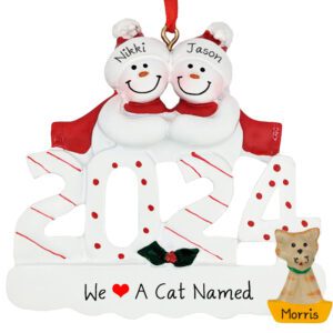 Personalized 2024 Snow Couple Loves Their Cat Ornament