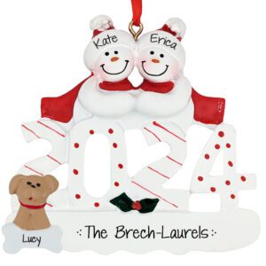 Personalized 2024 LGBTQ Couple And Dog Gift Ornament