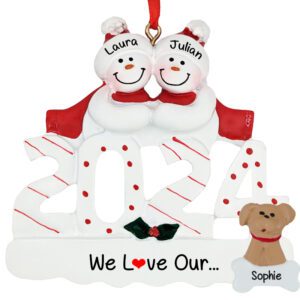 Image of Couple Loves Their Dog Personalized 2024 Snowmen Ornament