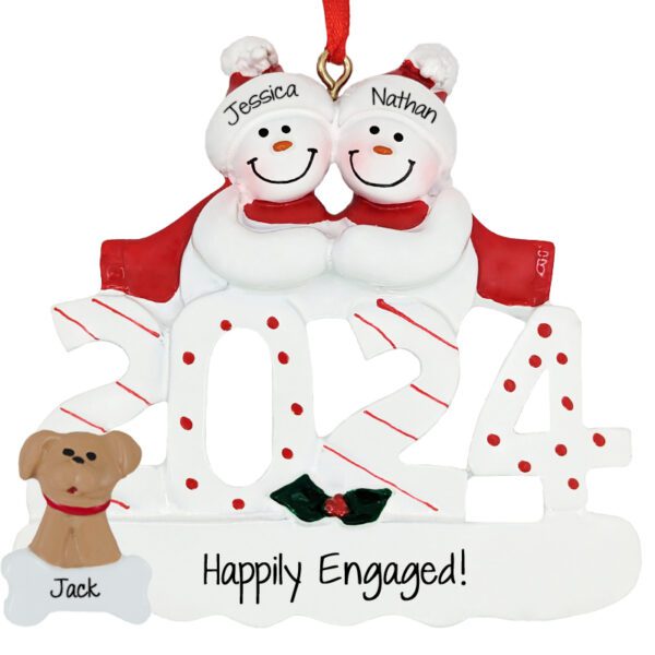 2024 Engaged Christmas Couple With Dog Personalized Ornament