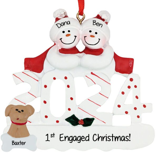 2024 1st Engaged Christmas Couple With Dog Personalized Ornament
