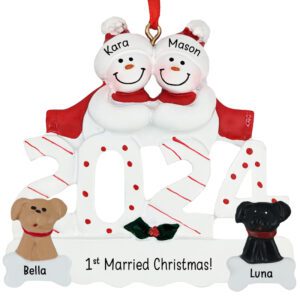 2024 1st Married Christmas Couple With 2 Dogs Personalized Ornament