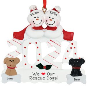Image of Personalized 2024 Couple With 2 Rescue Dogs Ornament