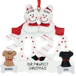 2024 Personalized Snow Couple With 2 DOGS Gift Ornament