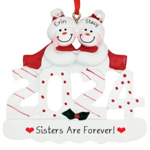 Image of Two Sisters 2024 Snowmen Christmas Personalized Gift Ornament