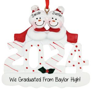 Personalized Twin Graduates 2024 Snowmen Ornament