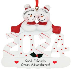 Personalized Two Friends 2024 Snowmen Christmas Gift Ornament