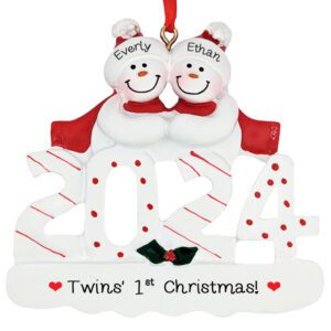 2024 Twins 1st Christmas Snowmen Personalized Gift Ornament