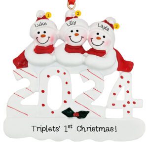 Personalized 2024 Triplets 1st Christmas 3 Snowmen Ornament