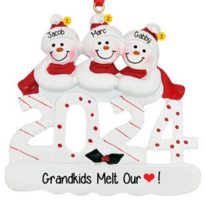 Image of Personalized 2024 Three Grandkids Snowmen Ornament