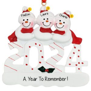 Image of Personalized 2024 Snow Family Of 3 Ornament