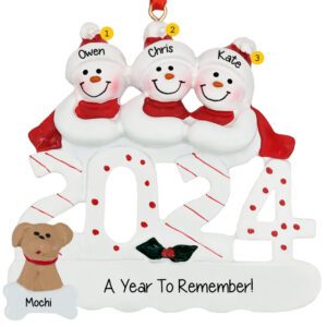Image of 2024 A Year To Remember Snow Family Of 3 With DOG Ornament