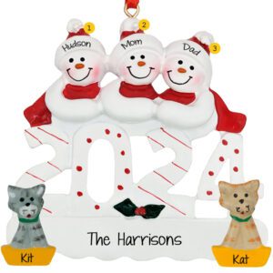 Personalized 2024 Family of 3 With 2 Cats Ornament