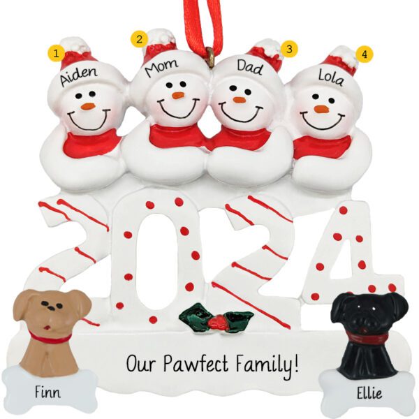 2023 Family Of 4 With 2 Pets Snowmen Personalized Ornament
