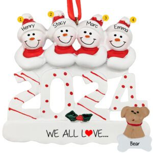 Image of 2024 Family Of 4 With Dog Snowmen Personalized Ornament