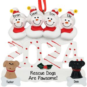 2024 Family Of 4 With 2 Rescue Dogs Personalized Ornament