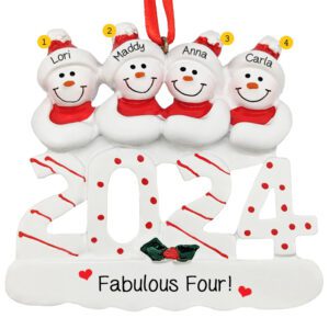 Personalized 2024 Fabulous 4 Friends Snowmen Ornament