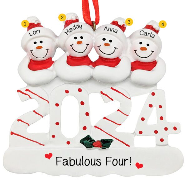 Personalized 2024 Fabulous 4 Friends Snowmen Ornament