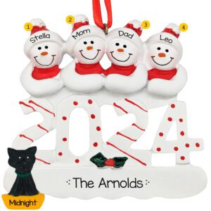 Image of 2024 Snowman Family Of Four With Cat Personalized Ornament
