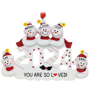 Image of Personalized 2024 Five Grandchildren Snowmen Christmas Ornament