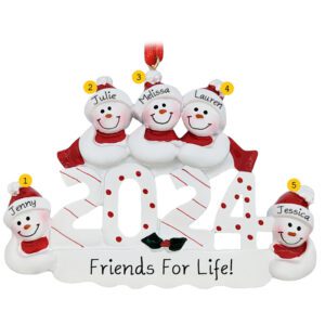 Personalized 2024 Five Friends Snowmen Gift Ornament