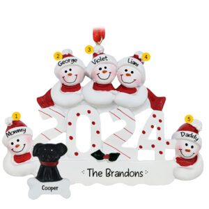 Image of Personalized 2024 Snow Family Of 5 With Pet Ornament