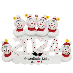 Personalized 2024 SIX Grandchildren Snowmen Christmas Ornament