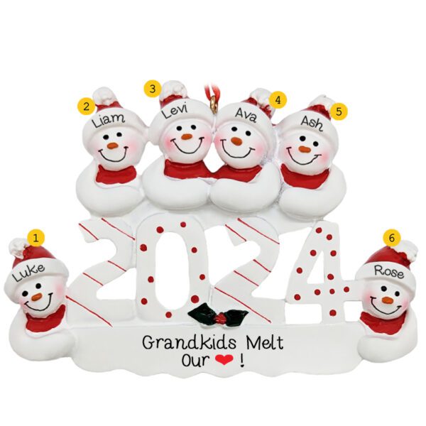 Personalized 2024 SIX Grandchildren Snowmen Christmas Ornament