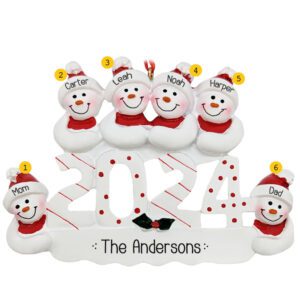 Personalized 2024 Snow Family Of 6 Striped Ornament